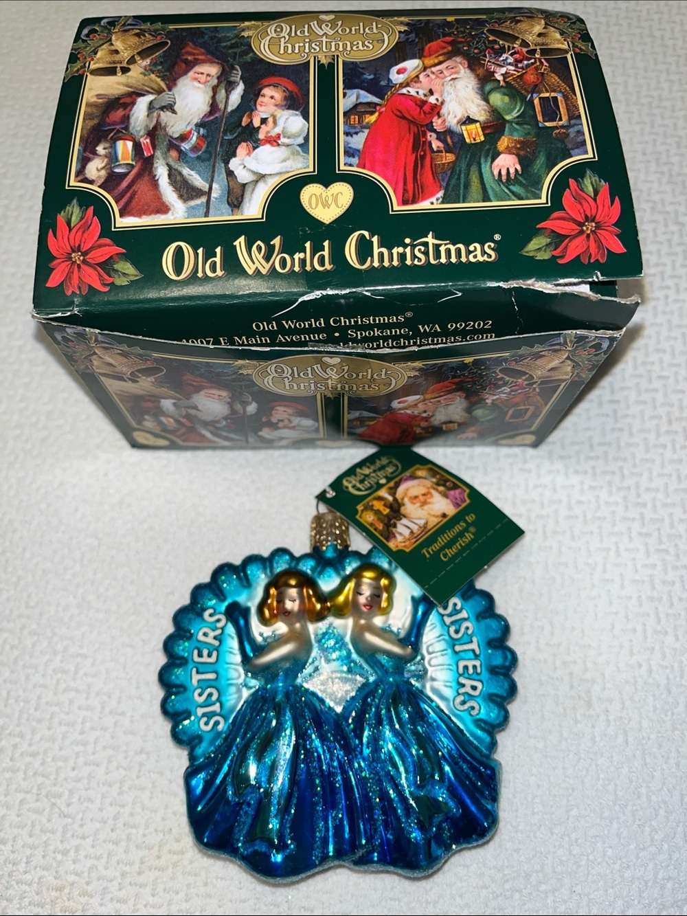 Old World Christmas Blue 'Sisters Sisters Holiday Glass Ornament